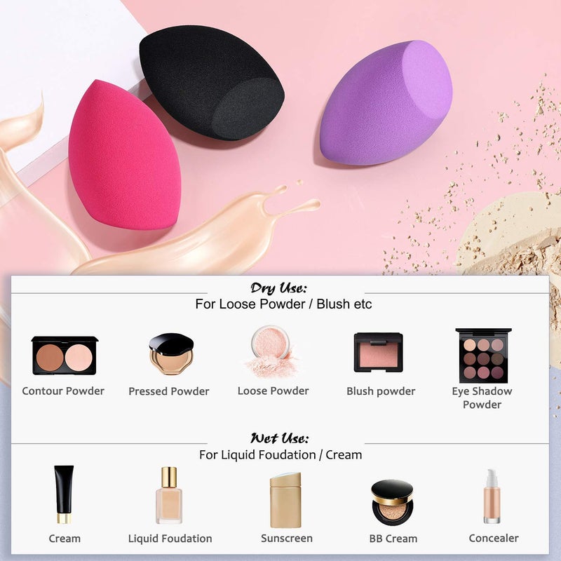 Fennec Mart Makeup Sponges 3Pack Blender Beauty Foundation Blending Sponge Professional Beauty Makeup Set Multi Colour And Multi Shape - Image 3