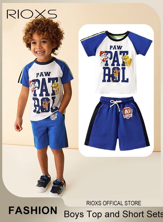RIOXS Kids Boys Top And Shorts Sets, Kids Short Sleeve T-Shirt And Short Pants Suits, Breathable Cotton Outfits For Boys, Kids Summer Outfits - Image 1