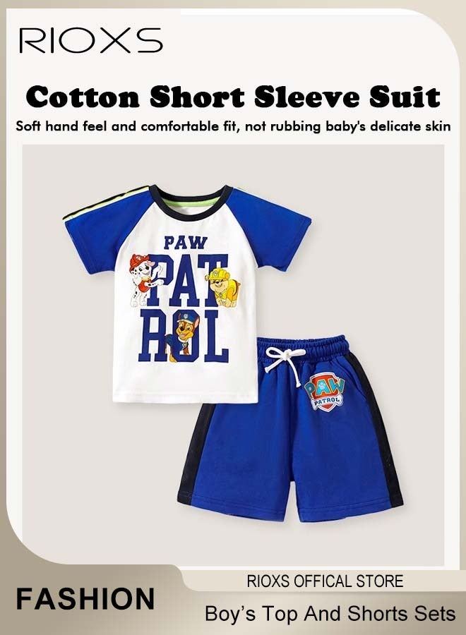 RIOXS Kids Boys Top And Shorts Sets, Kids Short Sleeve T-Shirt And Short Pants Suits, Breathable Cotton Outfits For Boys, Kids Summer Outfits - Image 2