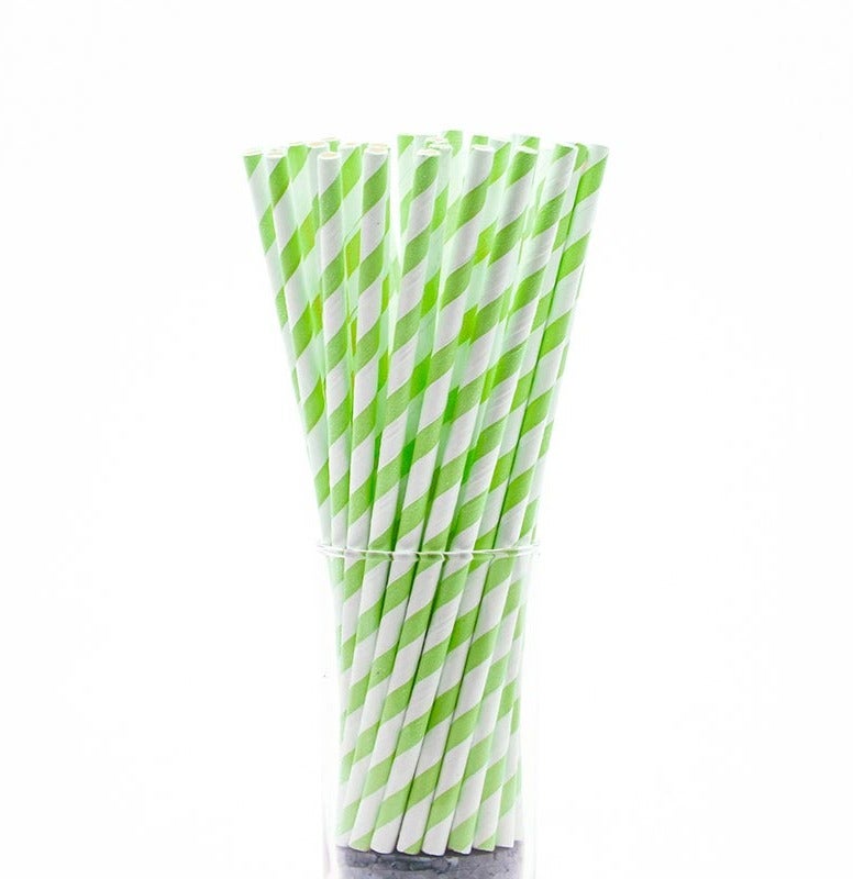 BarPros Eco-Friendly Green & White Striped Biodegradable Paper Straws (8mm x 197mm) – Pack of 250 - Image 2