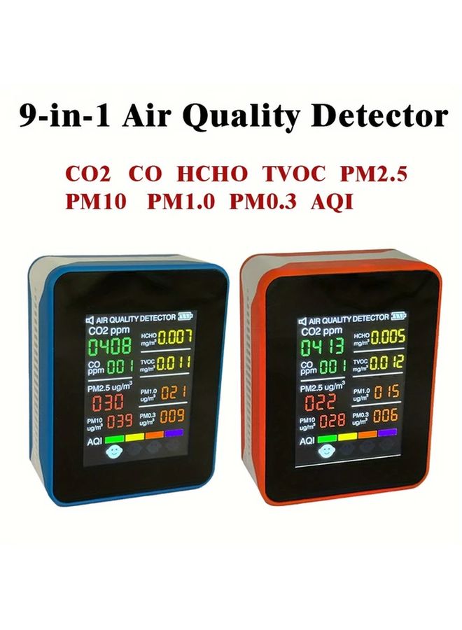 Blue 9 In 1 Air Quality Monitor CO2 AQI HCHO TVOC PM2 5 Detector For Home Travel - Image 2