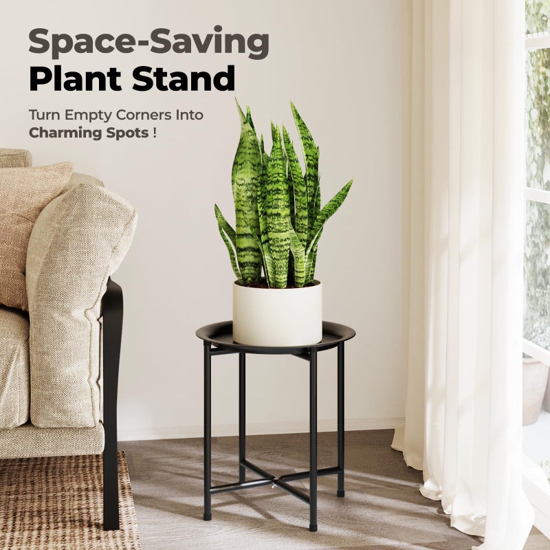 Bamworld Plant Stand Indoor Tall Plant Table for Large Plants Outdoor Plant Stool Metal Plant Holder for Patio Garden Balcony Living Room Black - Image 2