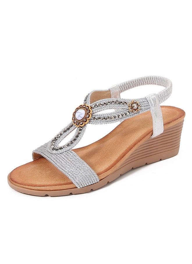 NIBEMINENT Women Summer Shoes Mesh Fish Platform Sandals Women'S Fashion Bohemian Style Slope Heel  - Image 1