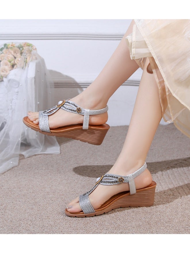 NIBEMINENT Women Summer Shoes Mesh Fish Platform Sandals Women'S Fashion Bohemian Style Slope Heel  - Image 4