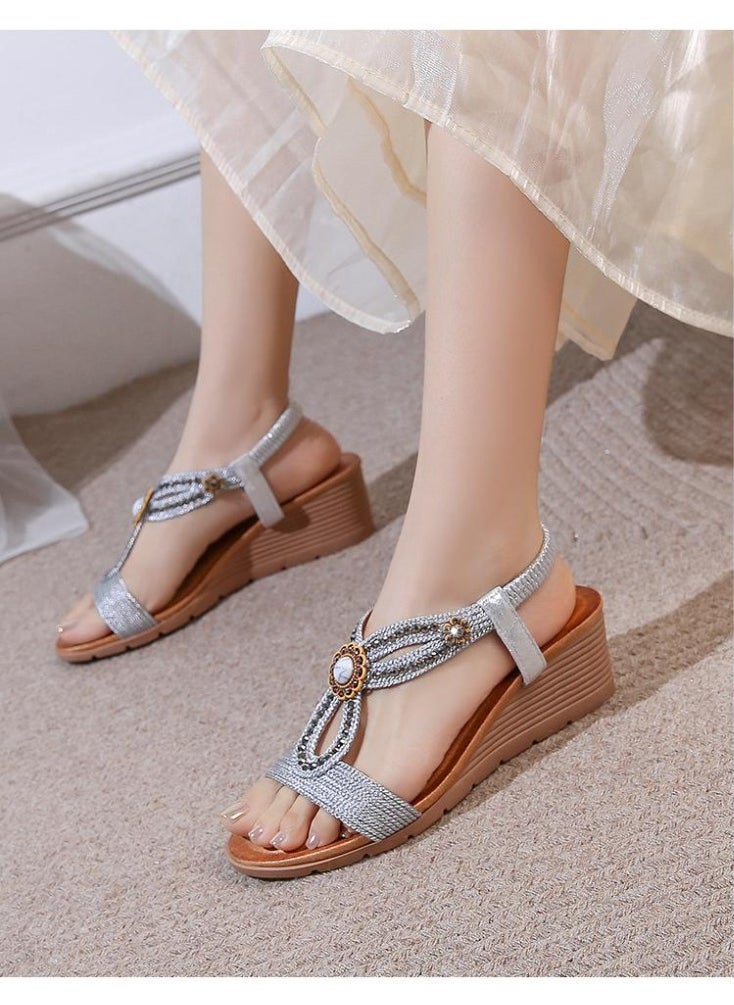 NIBEMINENT Women Summer Shoes Mesh Fish Platform Sandals Women'S Fashion Bohemian Style Slope Heel  - Image 3