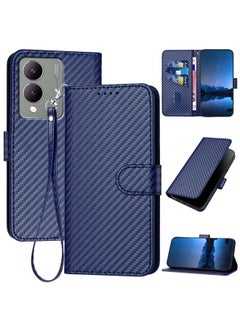 Case Cover For vivo Y17s 4G Global / Y28 5G India YX0070 Carbon Fiber Buckle Leather Phone Case with Lanyard Royal Blue