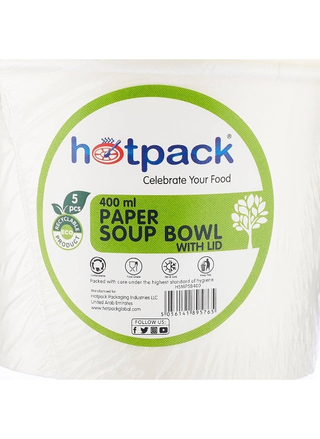 Hotpack - Hotpack Disposable Paper Soup Bowl for Food Storage Take-Outs, Or To-Go Lunch, 400ml, 5 Pieces - Image 1