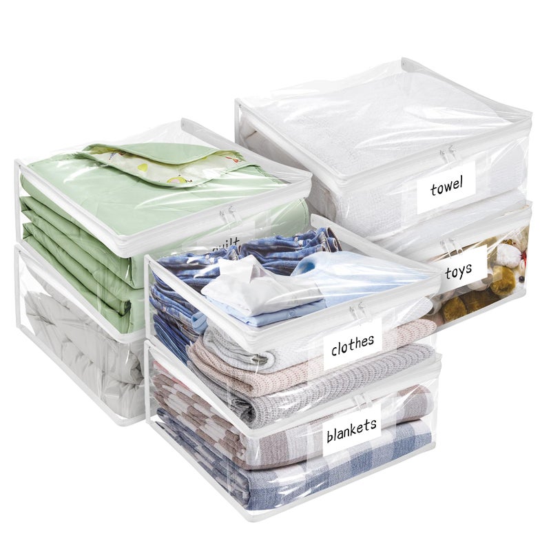 Kikerike Plastic Storage Bags with EasyGlide Zipper Pack of 6 Durable Clear Vinyl Zippered Storage Bags for Clothes Sweaters Comforters Blankets Sheets Bedding 12 x 12 x 39 Inch White - Image 2