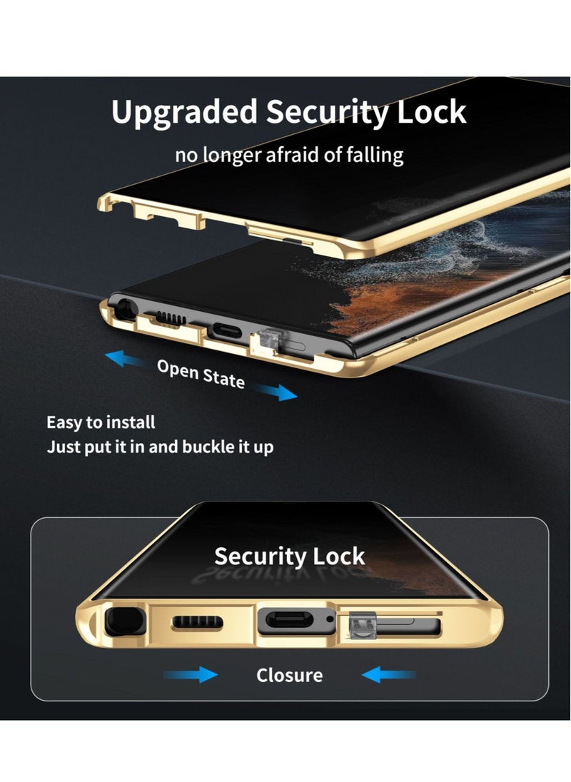 Generic - Phone Case Compatible with Galaxy S22 Ultra Magnetic Thin Metal Frame Double Sided Clear Tempered Glass Shockproof Camera Whole Body Protection Gold - Image 1
