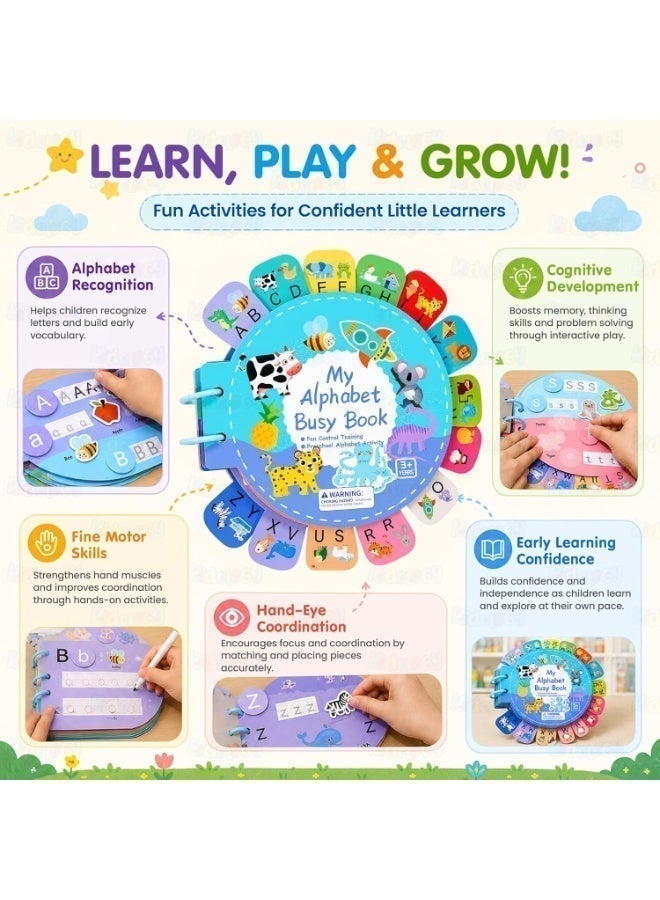 لعبة كتاب منتسوري تفاعلي لتعليم اللغة الإنجليزية للأطفال | تعلم الحروف والكلمات والكتابة والقراءة | 14 صفحة أنشطة تعليمية مع قلم قابل للمسح | Montessori Busy Book - Image 4