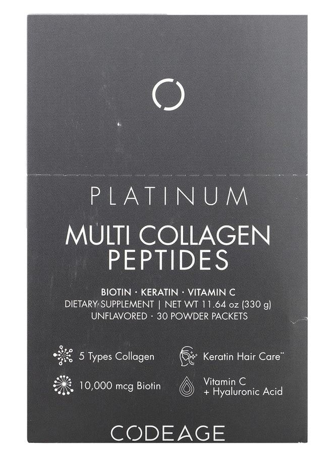 Codeage - Platinum Multi Collagen Peptides Biotin Keratin Vitamin C Unflavored 30 Packets 0.38 oz (11 g) Each - Image 1