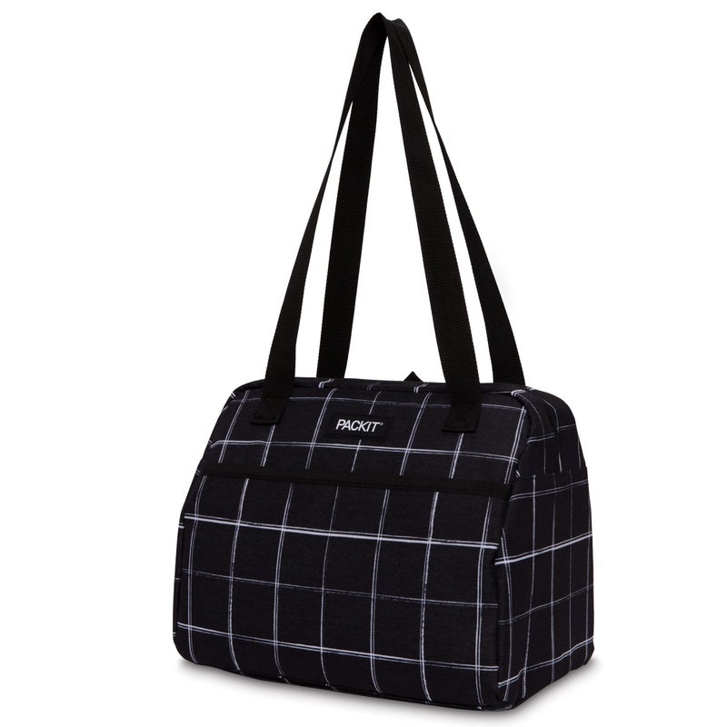 PackIt Freezable Hampton Lunch Bag, Black Grid, Built with EcoFreeze Technology, Collapsible, Reusable, Zip Closure with Front Pocket and Shoulder Straps, Perfect for Tweens and Adults - Image 1
