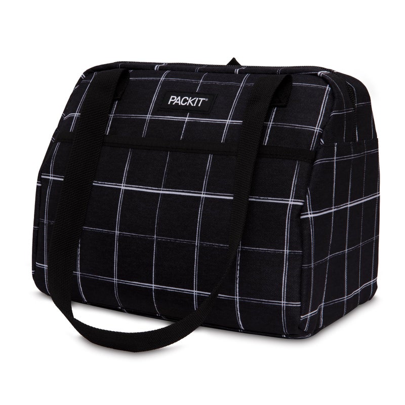 PackIt Freezable Hampton Lunch Bag, Black Grid, Built with EcoFreeze Technology, Collapsible, Reusable, Zip Closure with Front Pocket and Shoulder Straps, Perfect for Tweens and Adults - Image 2
