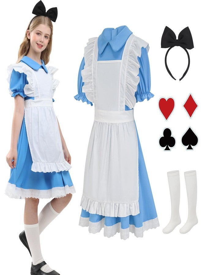 qnprt Halloween Costumes for Kids 2025 Alice in Wonderland Costume Girls Bulue Dress,13 - Image 1