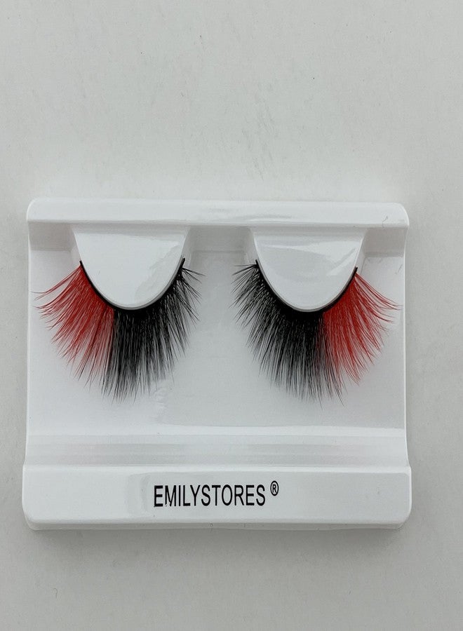 EMILYSTORES Halloween False Eyelashes Neon Green Black-Red Yellow Dramatic Costume Lashes 1 Pair for Halloween Costume Makeup (Red-Black) - Image 3