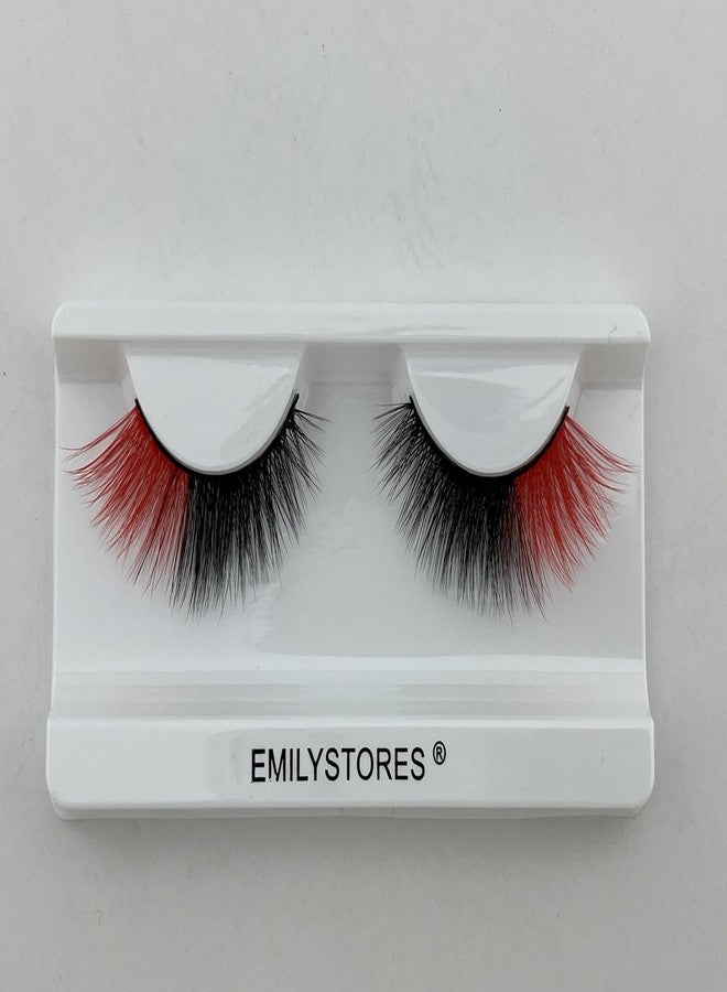 EMILYSTORES Halloween False Eyelashes Neon Green Black-Red Yellow Dramatic Costume Lashes 1 Pair for Halloween Costume Makeup (Red-Black) - Image 4