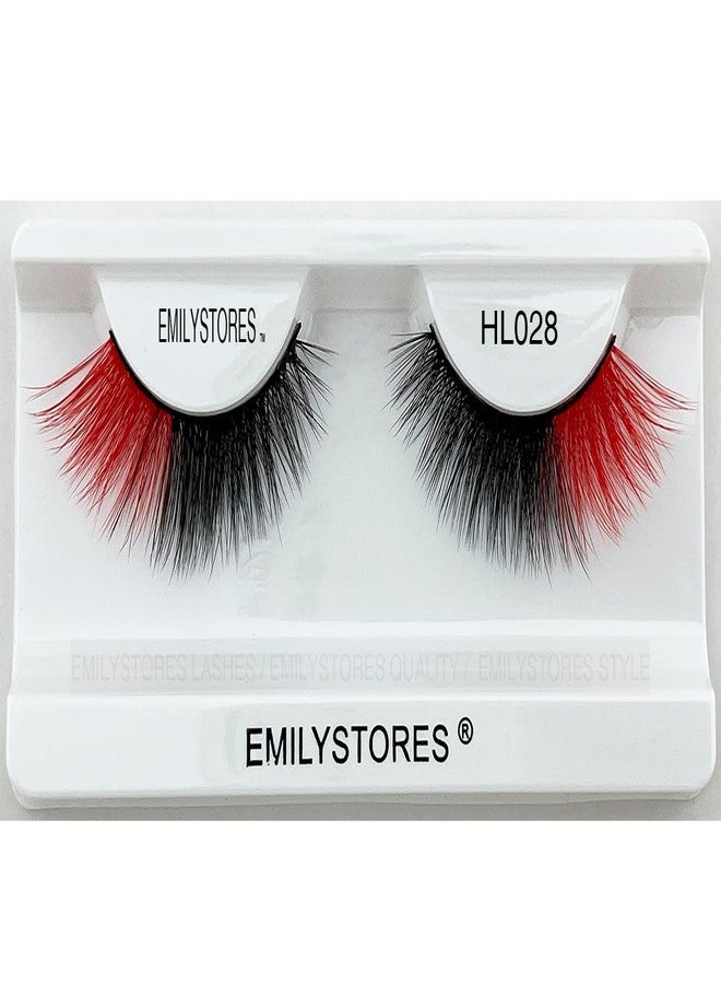 EMILYSTORES Halloween False Eyelashes Neon Green Black-Red Yellow Dramatic Costume Lashes 1 Pair for Halloween Costume Makeup (Red-Black) - Image 1