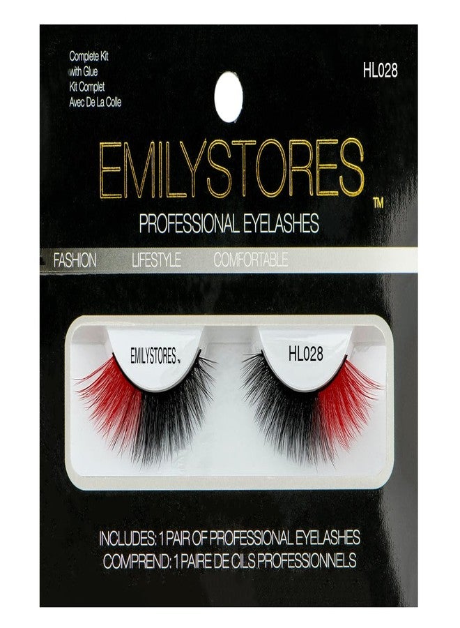 EMILYSTORES Halloween False Eyelashes Neon Green Black-Red Yellow Dramatic Costume Lashes 1 Pair for Halloween Costume Makeup (Red-Black) - Image 2