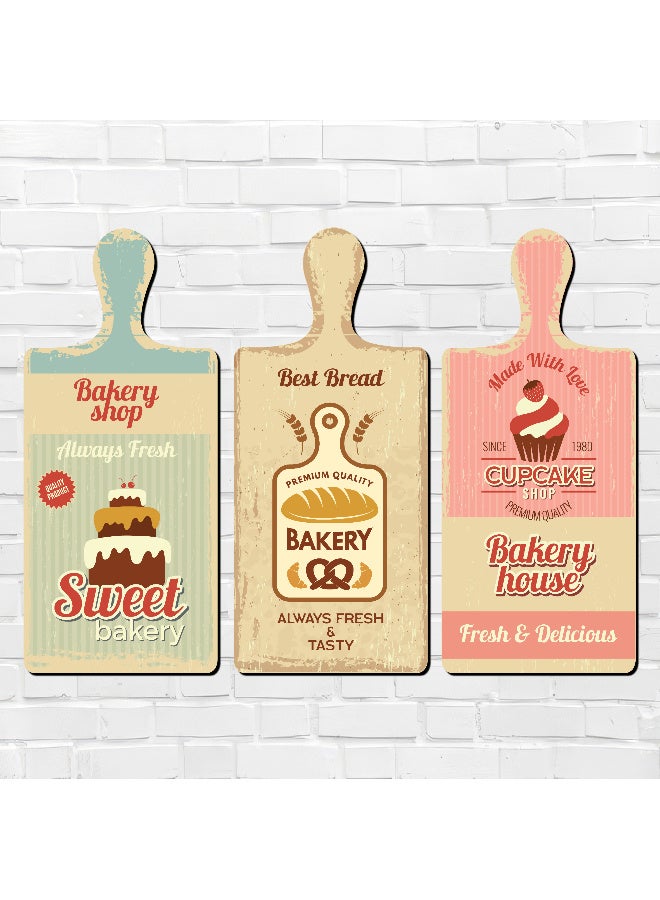 A Set Of 3 Wooden Wall Decor Pieces Designed Like Coasters Or Cutting Boards, Printed With Elegant Illustrations. Comes With Double-Sided Adhesive Backing. Dimensions: 28×13.5 Cm. Features High-Quality Glossy Printing With A Protective Layer Resistant To Dust And Wear. - Image 1