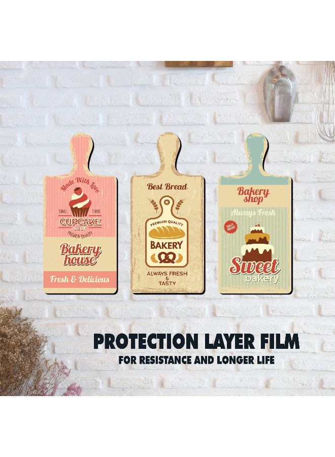 A Set Of 3 Wooden Wall Decor Pieces Designed Like Coasters Or Cutting Boards, Printed With Elegant Illustrations. Comes With Double-Sided Adhesive Backing. Dimensions: 28×13.5 Cm. Features High-Quality Glossy Printing With A Protective Layer Resistant To Dust And Wear. - Image 2