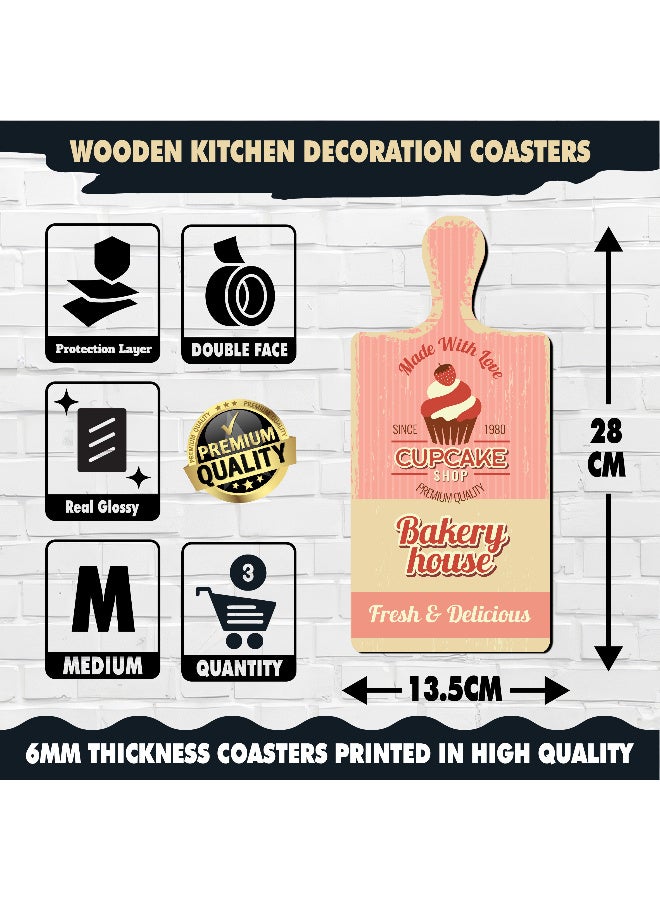 A Set Of 3 Wooden Wall Decor Pieces Designed Like Coasters Or Cutting Boards, Printed With Elegant Illustrations. Comes With Double-Sided Adhesive Backing. Dimensions: 28×13.5 Cm. Features High-Quality Glossy Printing With A Protective Layer Resistant To Dust And Wear. - Image 5