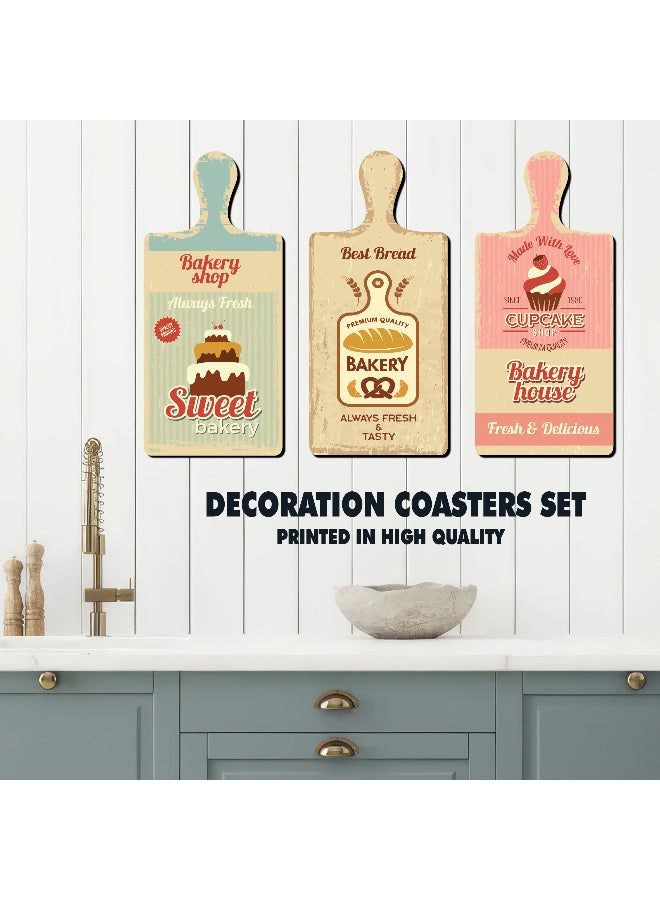 A Set Of 3 Wooden Wall Decor Pieces Designed Like Coasters Or Cutting Boards, Printed With Elegant Illustrations. Comes With Double-Sided Adhesive Backing. Dimensions: 28×13.5 Cm. Features High-Quality Glossy Printing With A Protective Layer Resistant To Dust And Wear. - Image 3