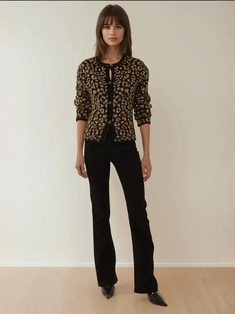 HICCUP Relaxed Fit Leopard Print Knitted Cardigan