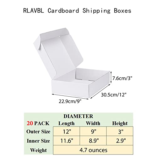 RLAVBL 12x9x3 Shipping Boxes Set of 20, White Corrugated Cardboard Box for Packing, Mailing, Business - Image 2