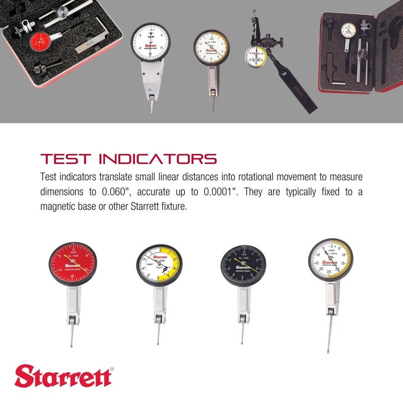 Starrett Dial Test Indicator with Dovetail Mount Two Dovetail Clamps Swivel Post Holder and Case  1916 White Diameter 030 Range 0150 Dial Reading 0005 Graduation  3909AC - Image 3