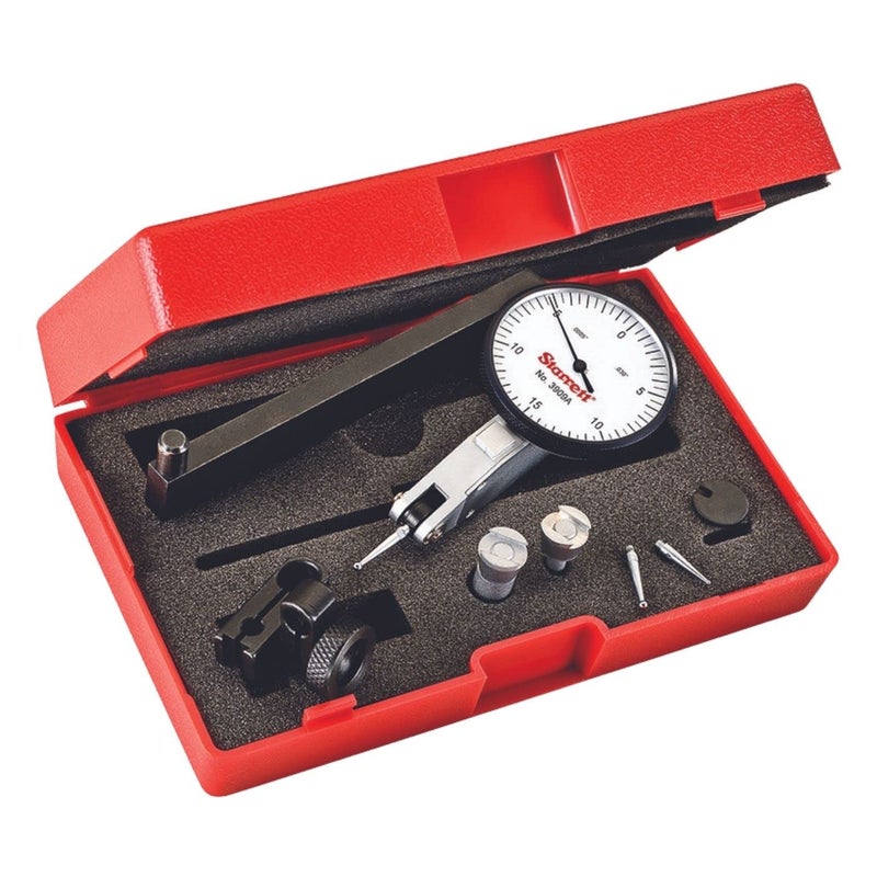 Starrett Dial Test Indicator with Dovetail Mount Two Dovetail Clamps Swivel Post Holder and Case  1916 White Diameter 030 Range 0150 Dial Reading 0005 Graduation  3909AC - Image 1