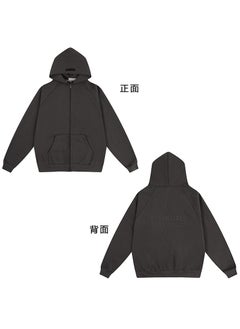 FOG ESSENTIALS Hoodie Autumn Winter Plush Zip Jacket Black and gray