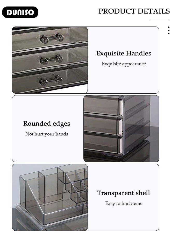 DUNISO Clear Acrylic Cosmetic Organizer Makeup Holder Display Jewelry Storage Case 3 Drawer For Lipstick Liner Brush Holder - Image 2