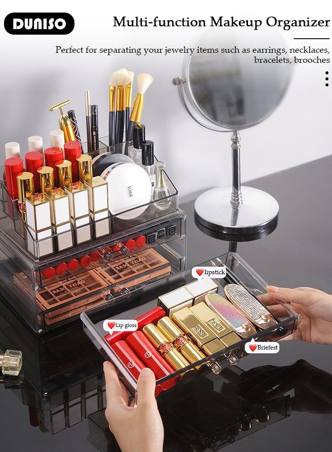DUNISO Clear Acrylic Cosmetic Organizer Makeup Holder Display Jewelry Storage Case 3 Drawer For Lipstick Liner Brush Holder - Image 3