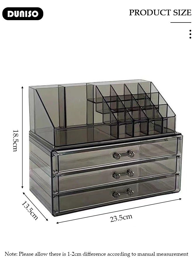 DUNISO Clear Acrylic Cosmetic Organizer Makeup Holder Display Jewelry Storage Case 3 Drawer For Lipstick Liner Brush Holder - Image 4