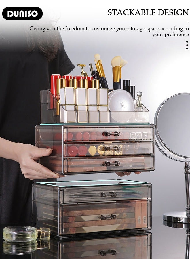 DUNISO Clear Acrylic Cosmetic Organizer Makeup Holder Display Jewelry Storage Case 3 Drawer For Lipstick Liner Brush Holder - Image 5