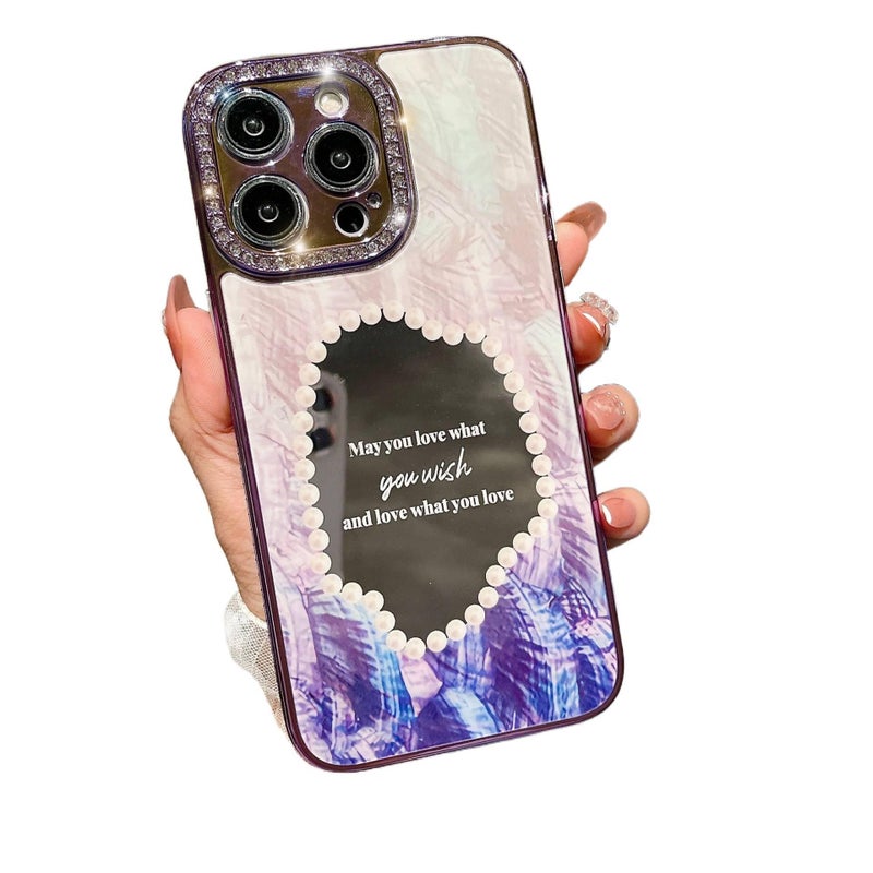 PC Protective Case for iPhone 13 with Mother-of-Pearl Design and Mirror Surface plus Diamond Rhinestone in Silver - Image 4