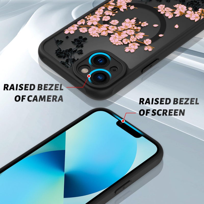 OOK Case for iPhone 13 6.1 Inch (Compatible with MagSafe) Floral Flowers Design Translucent Phone Cover Soft TPU + Hard PC Anti-Scratch Shockproof Magnetic Cute Case for Women - Pink - Image 3