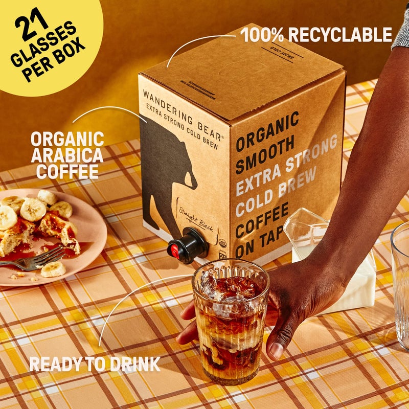 Wandering Bear Straight Black Organic Cold Brew Coffee On Tap, Iced Coffee Drink - Extra Strong, Bold, Smooth, No Sugar Added, Shelf-Stable, Ready to Drink, 100% Organic - 128 fl oz (1 gallon) - Image 5