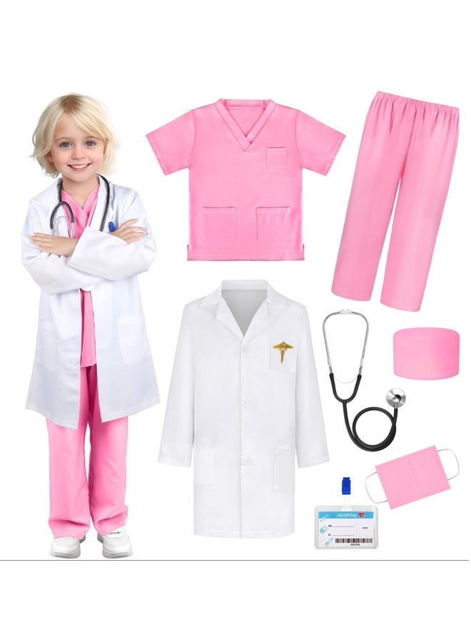 Doctor Costume Set,6 Pcs Cosplay Costume Sets for Kids Pink - Image 1