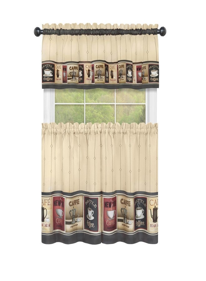 Achim Home Furnishings Cozy Cafe Printed Tier & Valance Set - 58x24 Inch Tan-Black - Image 1