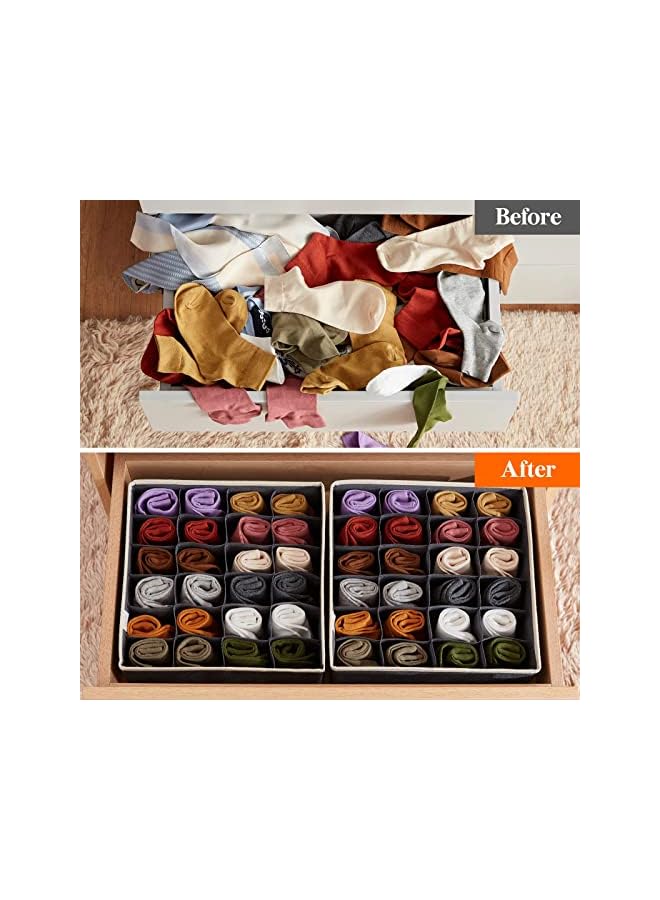 Green Tiger Sock Drawer Organizer, Foldable Underwear Storage Organizer for Clothing, Fabric Dresser Grids for Wardrobe, Closet Storage Boxes, Ideal for erorexng Socks, Underwear, and Ties, Grey Color (2 Pack) - Image 2