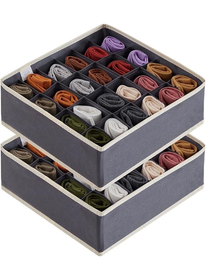 Green Tiger Sock Drawer Organizer, Foldable Underwear Storage Organizer for Clothing, Fabric Dresser Grids for Wardrobe, Closet Storage Boxes, Ideal for erorexng Socks, Underwear, and Ties, Grey Color (2 Pack) - Image 1