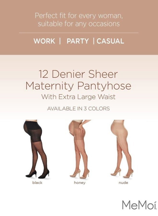 MeMoi Women's 12 Denier Sheer Maternity Pantyhose with Extra Large Waist, Honey, L-XL - Image 2