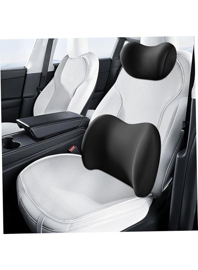 Ergonomic Car Neck Pillow & Lumbar Support Cushion Kit with Adjustable Strap, Black - Image 3