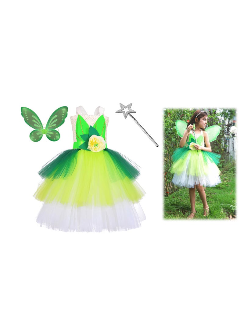 SYOSI Girls Princess Tutu Dress with Fairy Wings and Star Cane Forest Gauze Skirt Spirit Fluffy Birthday Party Up Clothes Gifts Children Size L for 5-6 Years Old - Image 1