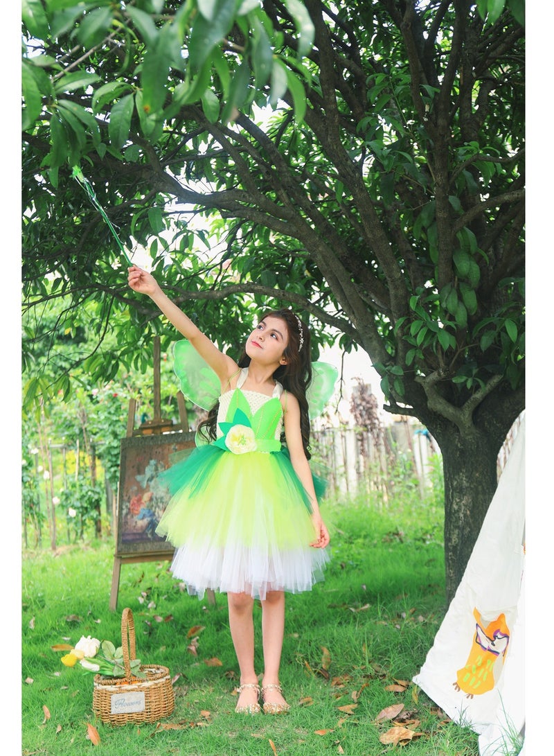 SYOSI Girls Princess Tutu Dress with Fairy Wings and Star Cane Forest Gauze Skirt Spirit Fluffy Birthday Party Up Clothes Gifts Children Size L for 5-6 Years Old - Image 5