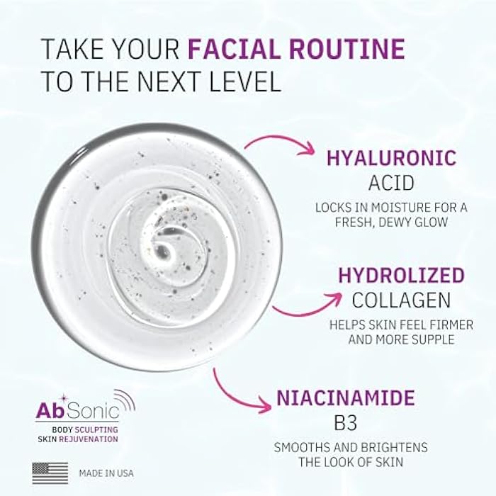 Absonic Glow Anti-Aging Microcurrent Conductive Gel - Serum Enriched with Hyaluronic Acid, Collagen, Niacinamide B3 for Facial, LED, RF & Nuface Devices - 8.5oz Bottle - Made in USA - Image 2