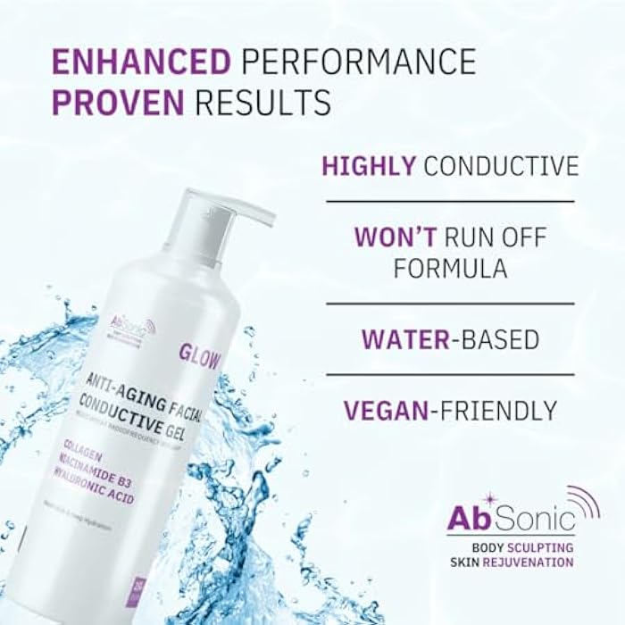 Absonic Glow Anti-Aging Microcurrent Conductive Gel - Serum Enriched with Hyaluronic Acid, Collagen, Niacinamide B3 for Facial, LED, RF & Nuface Devices - 8.5oz Bottle - Made in USA - Image 4