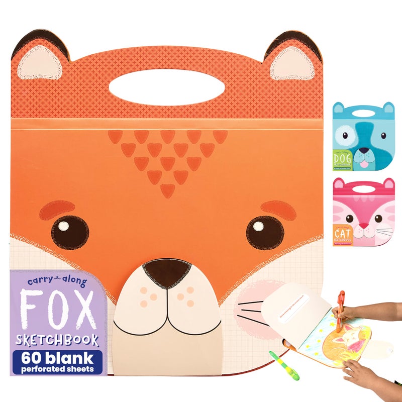 OOLY Carry Along Sketchbook for Kids 60 Pages 9 x 7 inches Portable Sketch Book Drawing Pad for Travel Fox