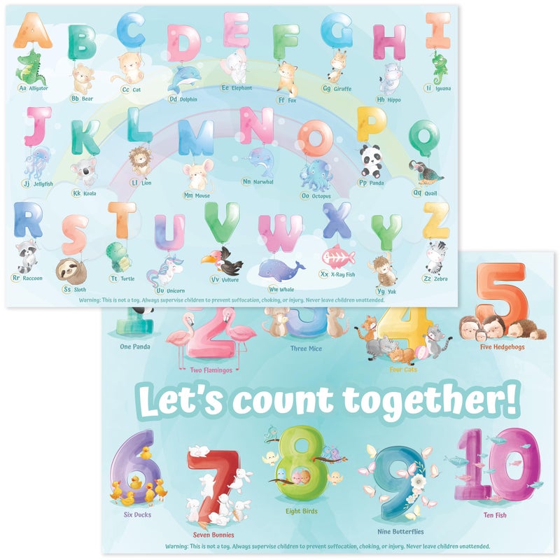 Bright Seed Disposable Placemats for Baby, Toddlers and Kids, 40 Disposable Baby Placemats for Restaurant, Dining Table & Travel, Learning Placemats for Kids, Toddler Travel, Animals ABC & Numbers - Image 1